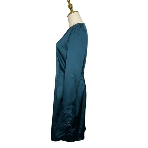 Theory Women’s 6 Satin Mini Dress Deep Arctic Teal Long Sleeve - Picture 5 of 9
